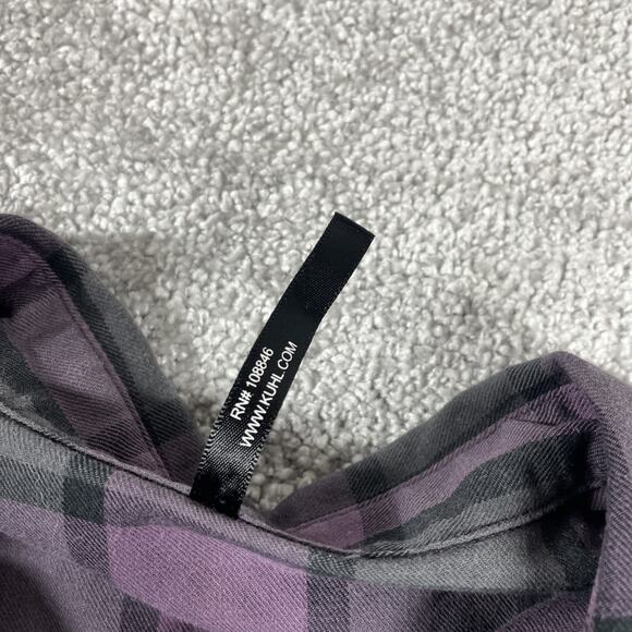 Kuhl Flannel Shirt Womens Small 1/2 Button Pockets Plaid Purple Outdoors - Picture 6 of 15